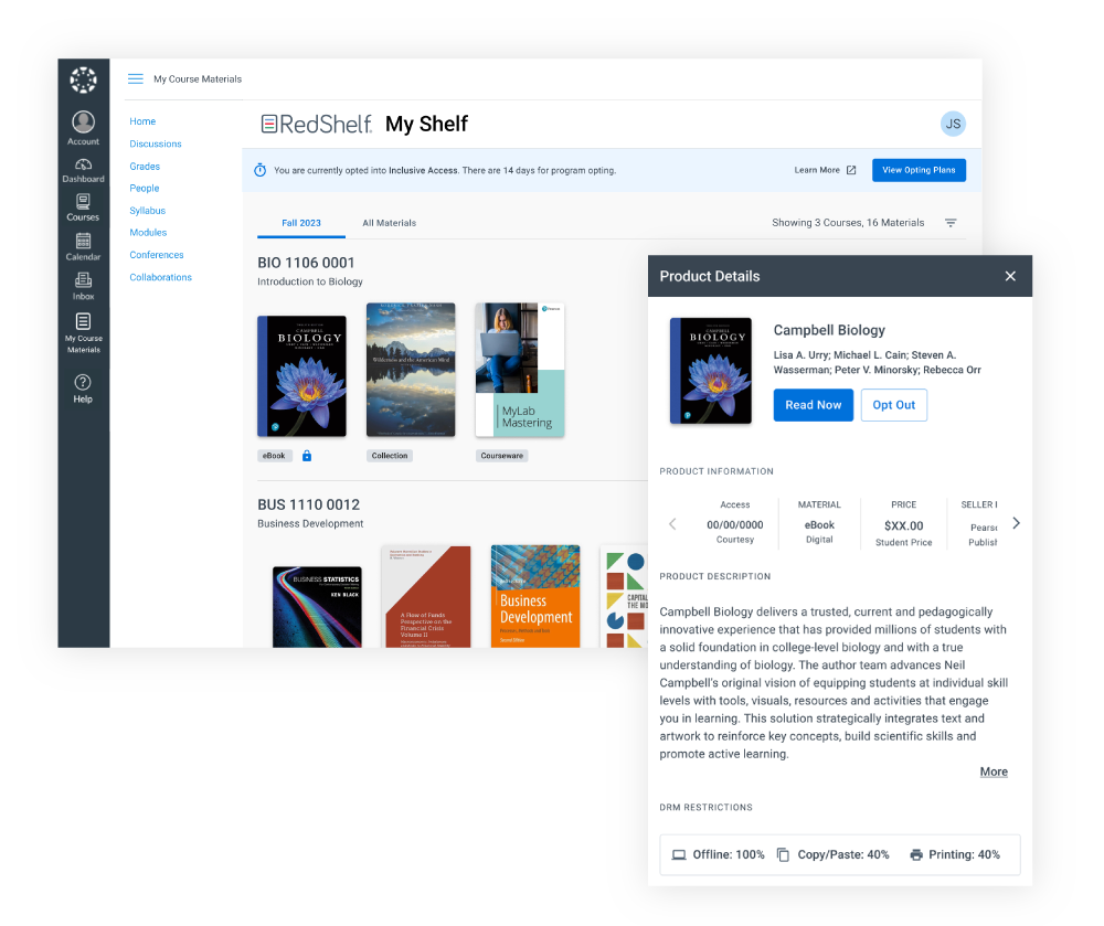 RedShelf platform displaying textbook options